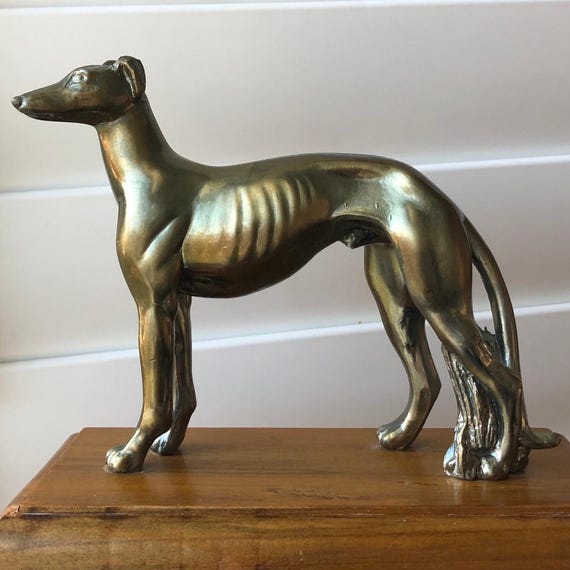 Greyhound Dog Sculpture Vintage Metal Silver Color Greyhound Art Rare Quinela 1st Race Bought for Sharlet Trophy Dated 1982