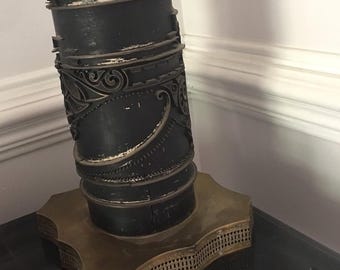 Vintage Wallpaper Roller Cylinder Lamp Antique Wall Paper Roll Lamp Midcentury Lighting Design Living Room Decor Midcentury Modern Decor