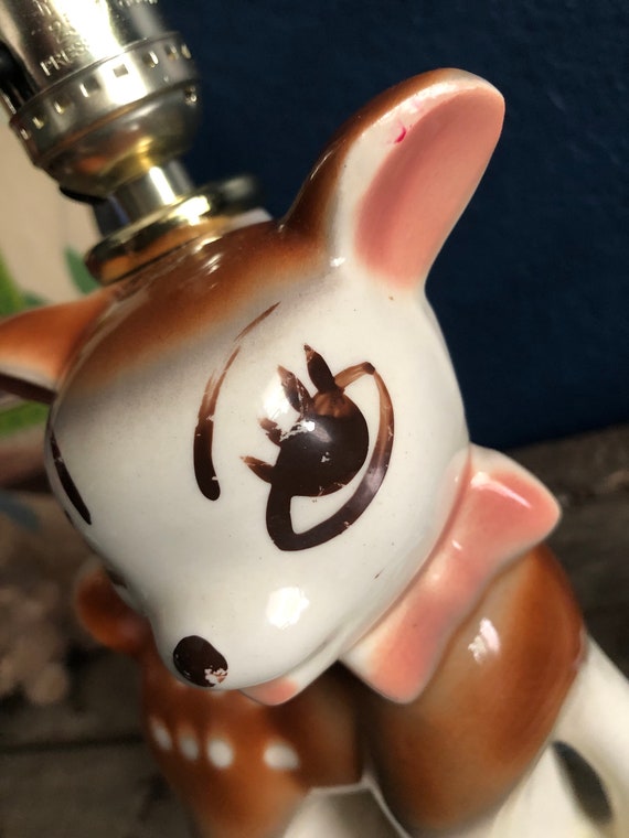 Nursery Lamp Vintage Glazed Deer Fawn Nursery Bambi Lamp Ceramic Table Lamp Walt Disney Style Japan Wide Eyed Doe Eye 1950s Deer Lamp
