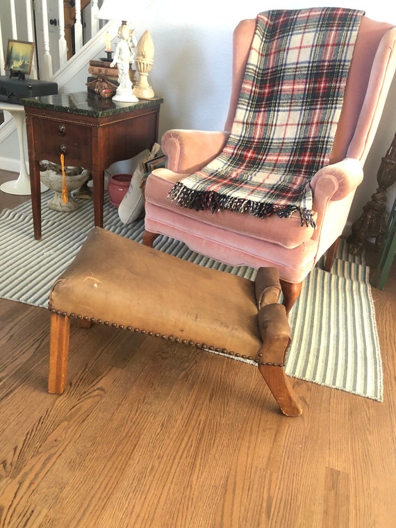 Leather Wrapped Gout Stool Sloped Foot Stool Slanted Leather Stool Leather With Tacks Etsy