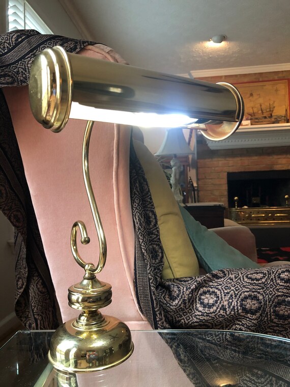 Brass Piano Lamp  Desk Lamp Banker's Lamp MCM Mid Century Modern Mad Men Brass Lamp with Curved Stand