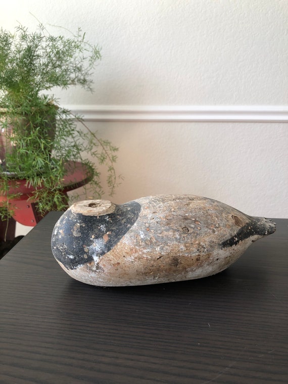 Antique Wooden Duck Decoy Missing Header Weathered Rustic Patina Urban Farmhouse Duck Hunting Primitive Unsigned