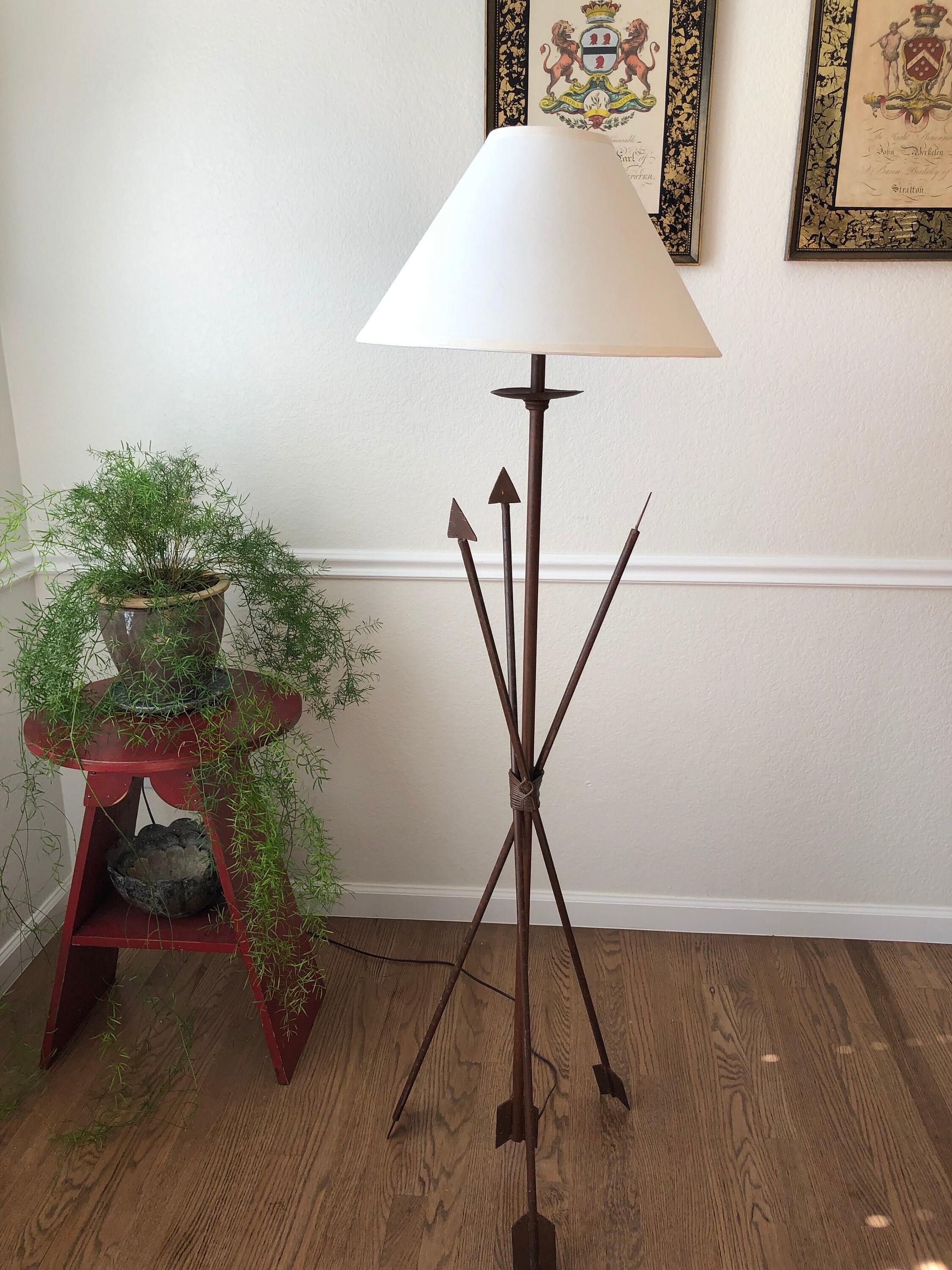 Vintage Tripod Arrow Floor Lamp in Wrought Iron Tripod Spear Lamp Native American Inspired Great Patina Accompanying Shade Etsy