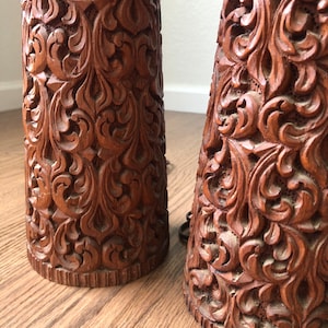 Mid Century Modern Floor Lamp Wood Carved Teak Lamp Pair 1960s Lamp Tall Floor Lamp MCM Boho Lamps Artisan Lighting Rustic Lamp Wood Art
