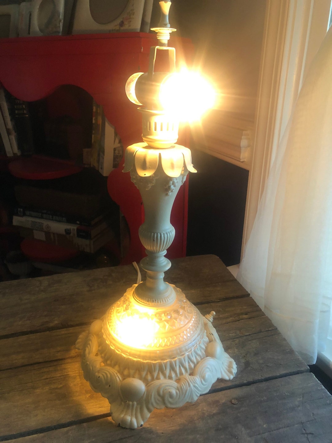 Rare Ef & Ef Industries 1972 Vintage Metal and Glass Table Lamp 537X