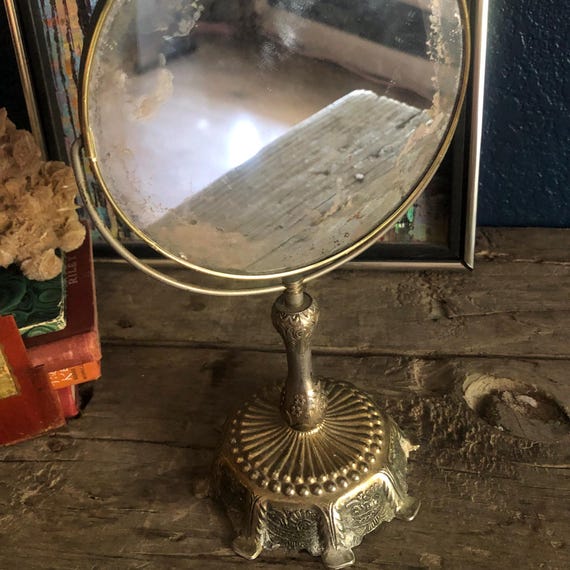 Vintage One of a Kind Silver Vanity Mirror Pure Silver Tabletop Floral Design on StandOrnate Design on BottomVictorian1920's