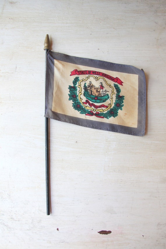 Vintage State Of West Virginia Desk Flag Hand Held Flag Etsy