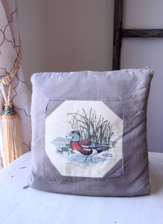 Vintage Tattered Mallard Pillow, Duck Pillow, Decorative Duck Pillow, Hand Sewn Pillow, Shabby Decor, 1960's, Mid Century, Bohemian Decor