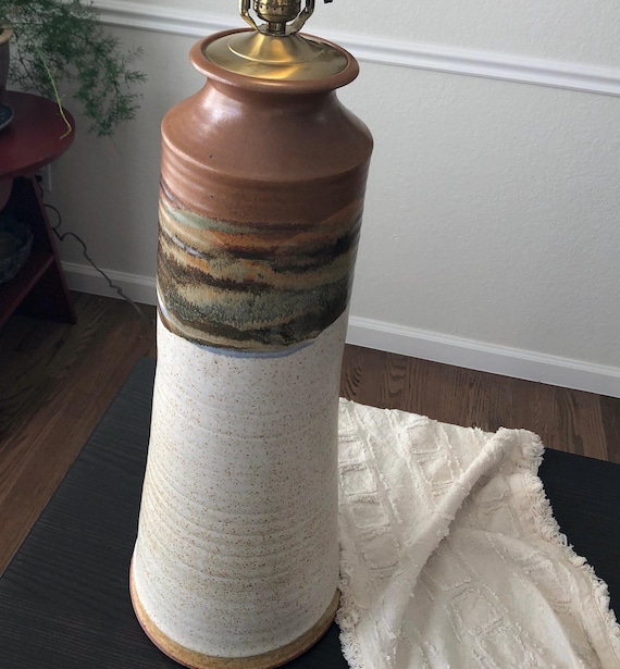 Glazed Stoneware Art Pottery Lamp Tall Ceramic Pottery Lamp Art Pottery Lighting Aldo Londi Karen Karnes Style Table Lamp Ceramic Stoneware