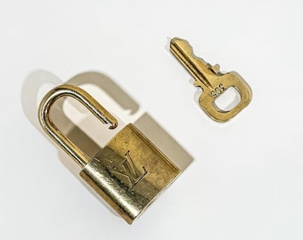 Vintage Louis Vuitton Padlock and Key 305 Brass Luggage Lock Designer Bag Accessory Collectible LV Hardware