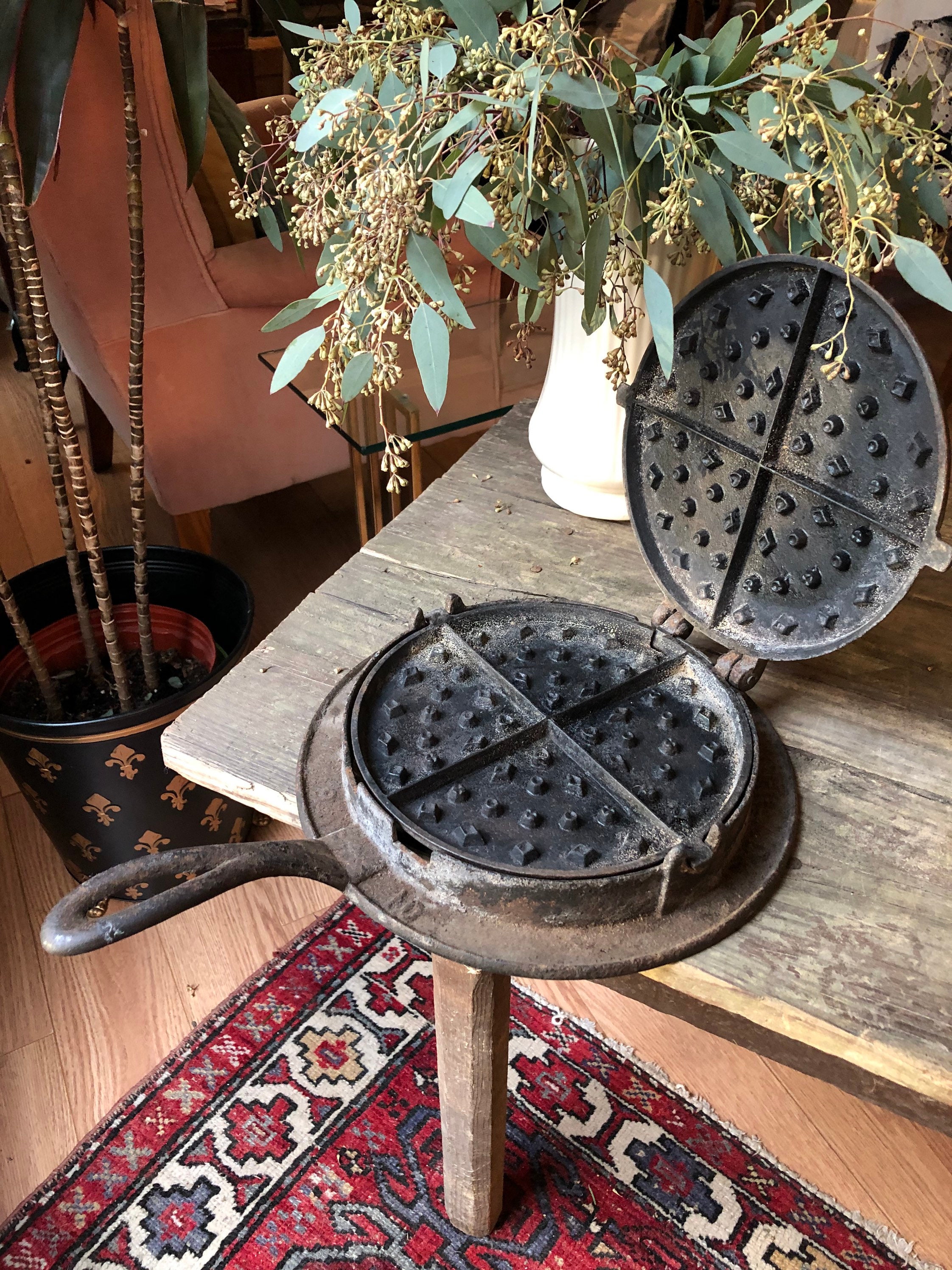Antique Primitive Rare Cast Iron Waffle Iron Featuring 19th Etsy