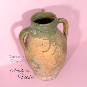 Terracotta Jar Olive Oil Amphora Vase Antique Turkish Jar Green Glazed Vase Clay Red Jar Brown Wabi Sabi Art Two Handled Jar Earthenware