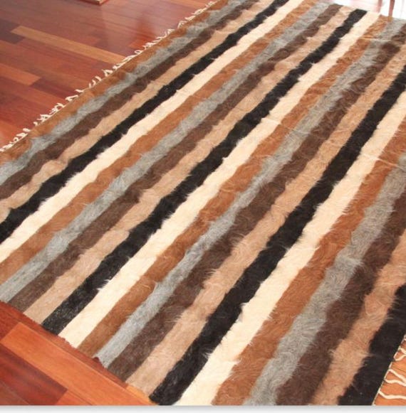 Vintage Turkish Rug Striped Rug Bohemian Carpet Runner Bohemian Decor Tassels Multicolor Rug Brown White 1950s Konya Modern Rug Tulu Rug