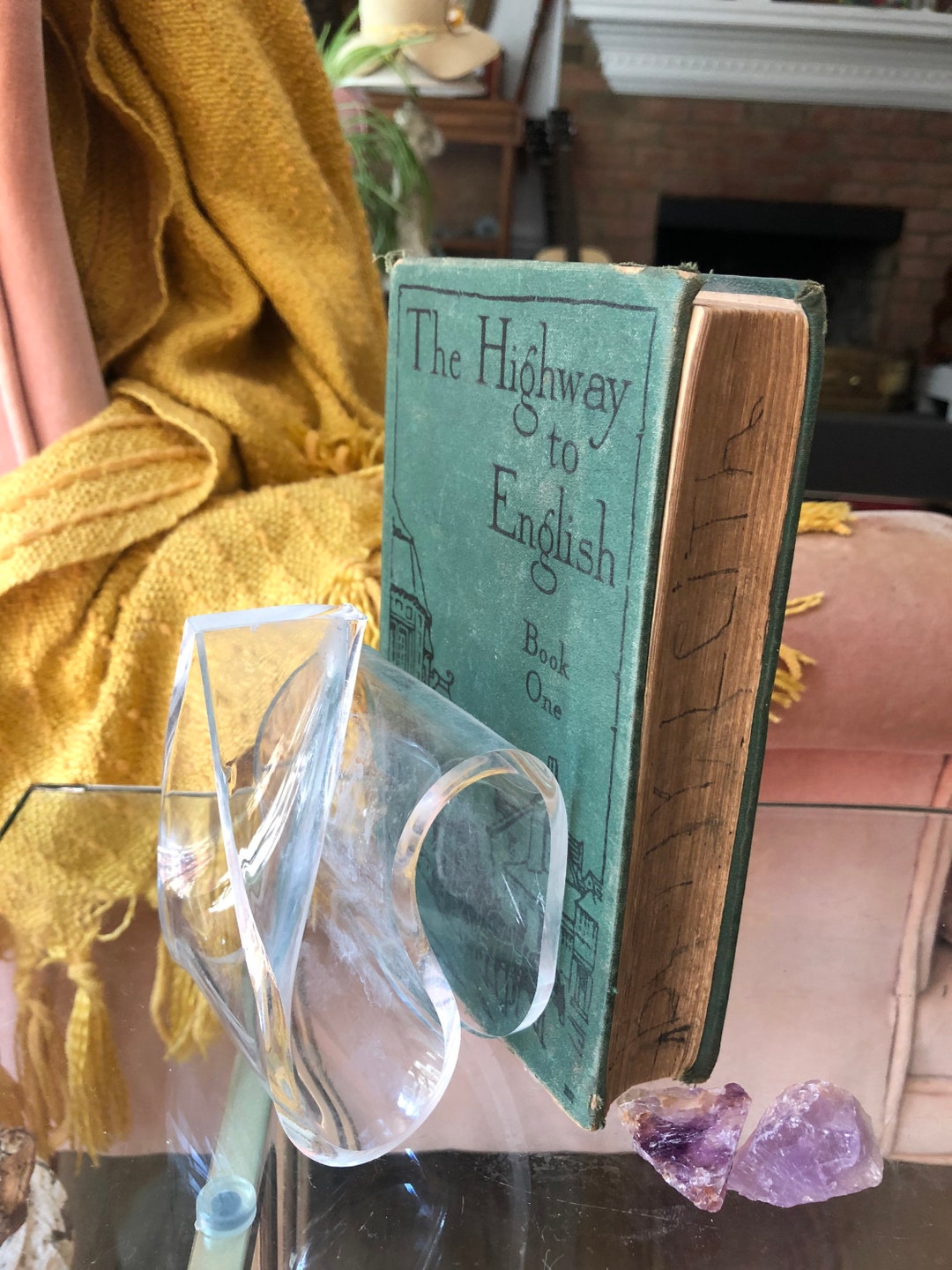 Vintage Sculptural Lucite Bookend, Note Holder, Desk Organizer, Clear