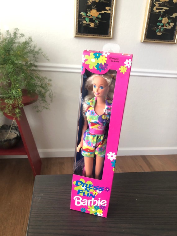 Vintage Barbie Dress'N Fun, New in Package, Barbie Still in Box, #10776, Doll Toy, Blonde Doll, Flower Romper, 1994