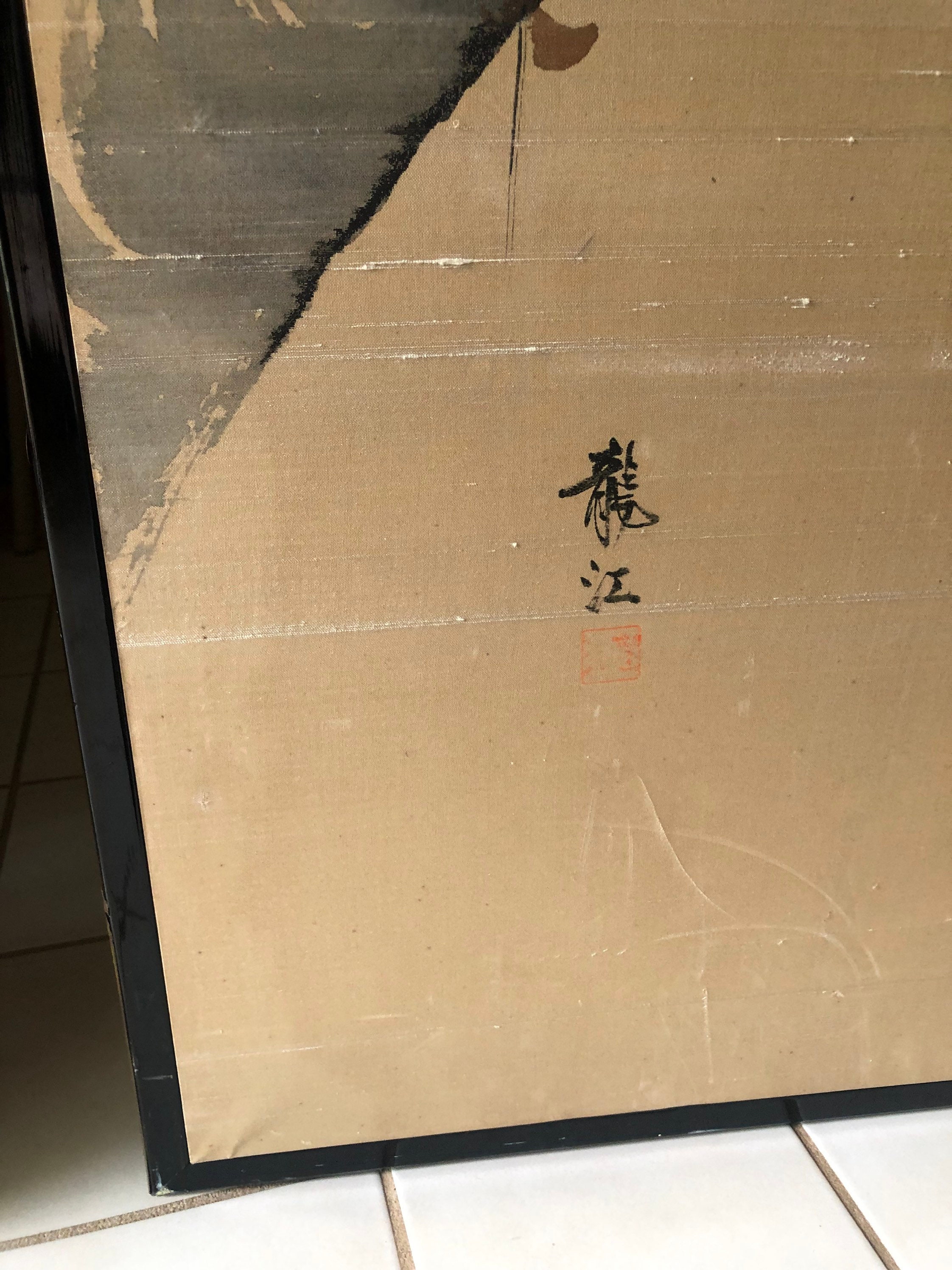Japanese Silk Folding Screen Hand-painted Double-sided Room