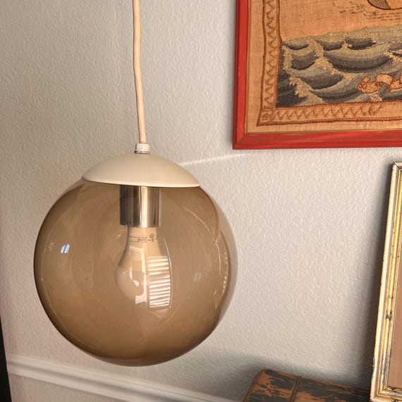Smoke Glass Pendant Lamp Light Art Globe Light Pendant Hanging Light Pendant Bedroom Light Dining Room Lights Vintage 1970s Decor Boho