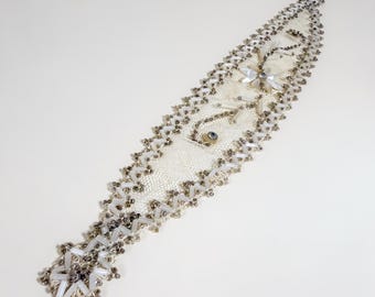 Vintage Mid Century Hand Beaded Bridal Applique Original Henry Schmidt Philadelphia Card Wedding Dress Trim