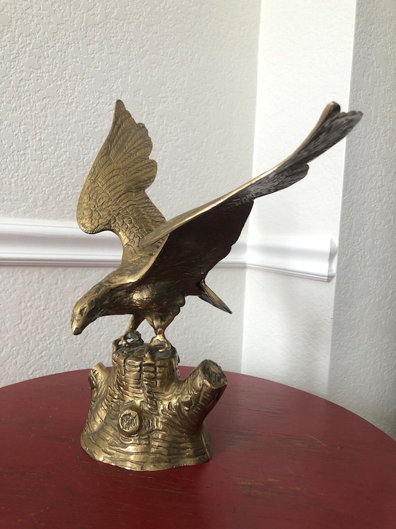 Vintage Eagle Sculpture Midcentury Modern Decor Brass Bald Eagle Decor Americana Decor Military Gift American Eagle Perched on Stump