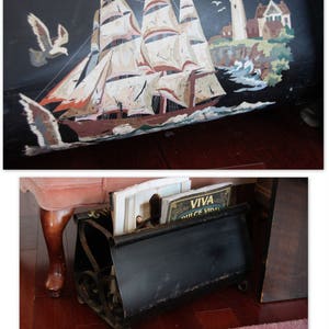Vintage Metal Magazine Rack, Hand Painted Ship, Paint by Number Metal ...