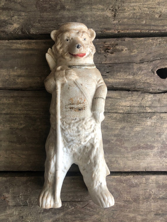 Antique Bisque Bear with Skis, Carl Schneider Grafenthal G Dep 9885, German Figurine, Bisque Standing Bear, Lodge Decor