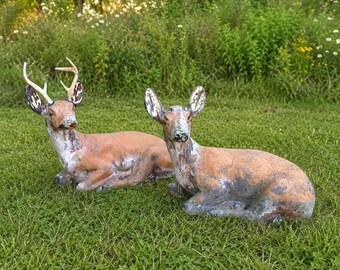 Vintage Concrete Deer Statues English Garden Yard Art Estate Garden Sculpture Decor Garden Patina Deer Architectural Garden Statuary