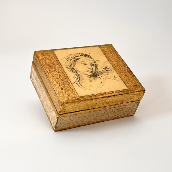 Wooden Box Decoration Decorative Box Vintage Women Decorations 60s Trinket Box Mid Century Box Italian Florentine Gilded Jewelry Box