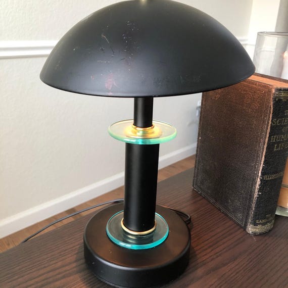 Modernist Desk Lamp Mushroom Dome Shade and Blue Resin Modernist Desk Lamp Mushroom Dome Shade and Blue Resin