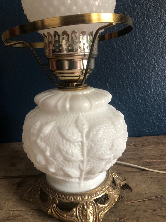 Vintage Fenton 3Way Milk Glass Hurricane Lamp  Gone with the Wind Style Base with Hobnail Glass Top 1950s Fifties Delightful