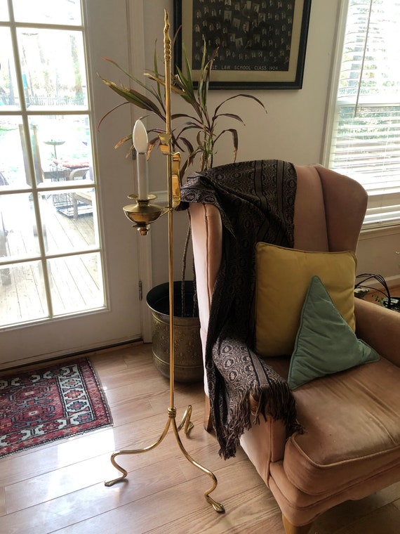 Gold Floor Lamp Gilded Iron Floor Lamp Three Legged Lamp Designer Lighting Lamp Lighting Elegant  J Randall Powers Albert Gilt Floor Lamp