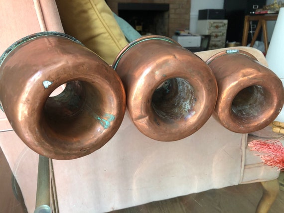 Antique Set Three Copper Cake Pans Rustic Oxidized Copper Ring Molds Copper  Vintage Copper Kitchen Decor Elegant Kitchen Display Patisserie