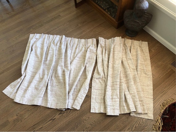 Mid Century Modern Woven Yarn Pinch Pleat Curtain Panels, 44" L x 48" W, 2 Panels, Living Room Curtains, Tweed Curtains
