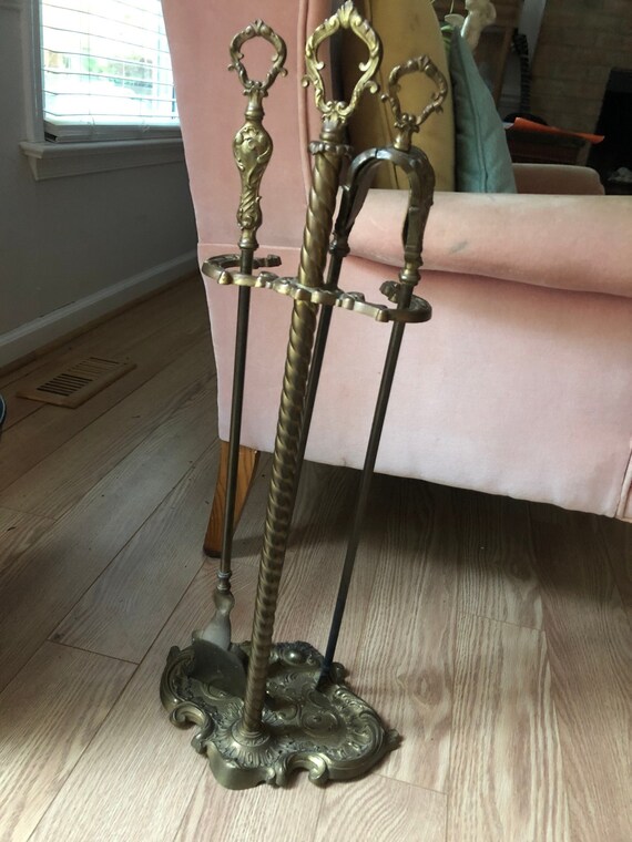 Fabulous Antique - French Neo Classical Brass Fireplace Tool Set - Louis XV, Craftsmanship, Shovel, Fire Tongs, Hearth, Acanthus