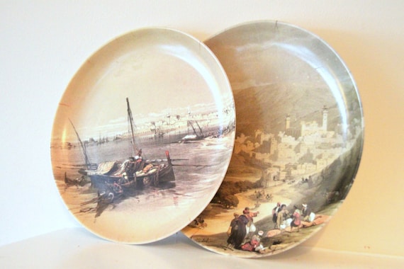 Vintage Scenes of the Holy Land Melamin Decorative Plates, David Roberts, Jewish Plate, Hebron, Fishing Boat, Collectors Plate, (WTH-744)