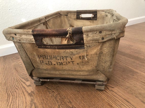 Unique Storage Solution Laundry Basket Storage Canvas Mail Sorting Bin Industrial Canvas Basket Laundry Holder Vintage Post Office Basket