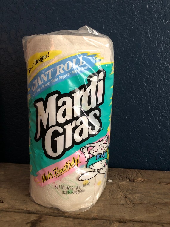 Vintage 1997 Mardi Gras Easter Designs Paper Towels, Bunny Towels, Giant Roll