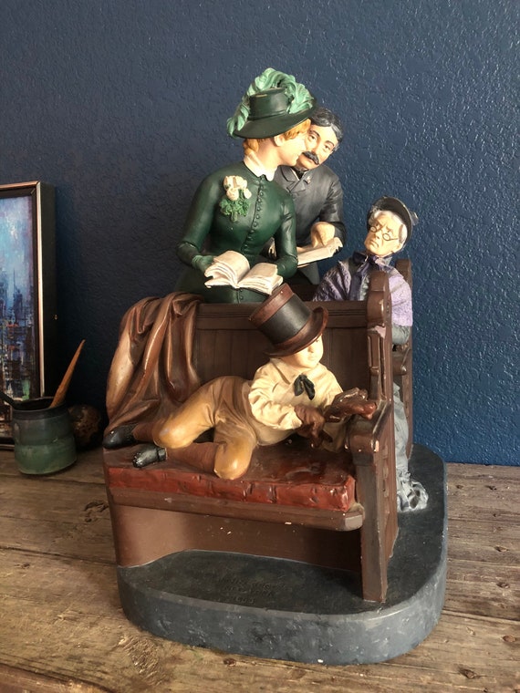 Antique Sculpture Painted Victorian Sculpture Plaster Sculpture Victorian Art Religious Sculpture Funny 1883 John Rogers Neighboring Pews