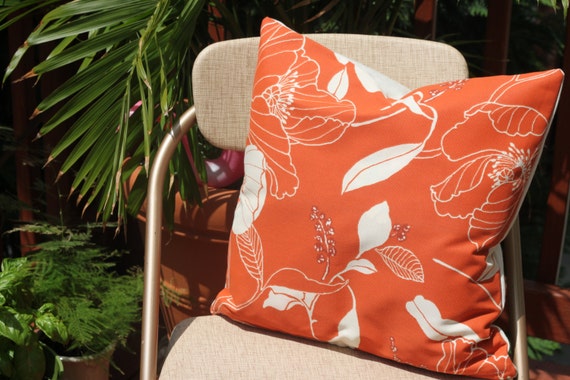 Abstract Orange Floral Pillow Cover, Orange and White Flower Pattern, Ivory, Outdoor, Handmade, 16x16, Gift for Her, Gifts under 20 WTH-0122