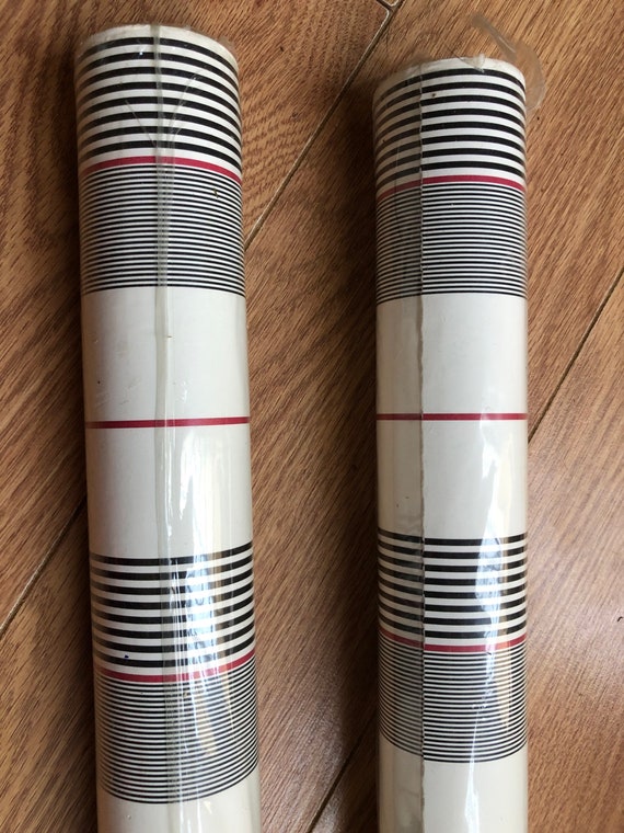 Vintage Ralph Lauren Black and White and Red Striped Wallpaper LWP12520W Vintage Wall Covering