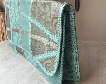 Leather Clutch Purse Patterns Turquoise Purse Green Decor Exotic Skins Snake Skin Calf Bag Boho Style Designer Bag Decorations Carlos Falchi