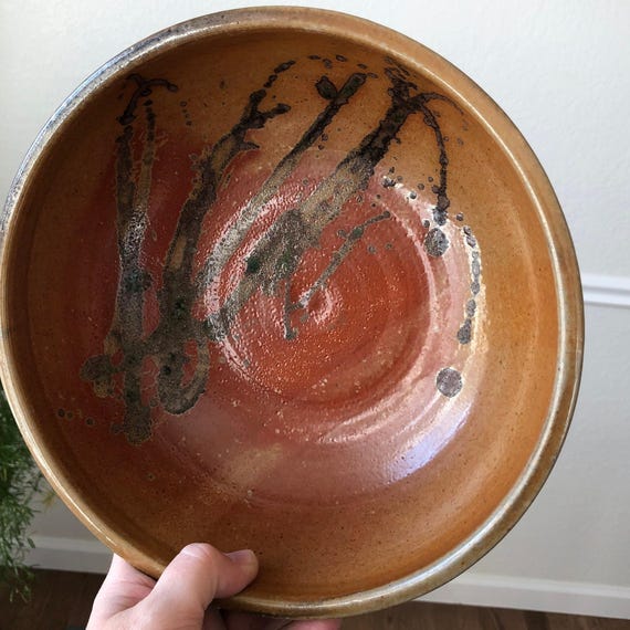 Southwest Pottery Bowl Red Pottery Bowl with Black Glaze Stripes Signed TKO TKO Signed Primitive Native American Vintage Pottery