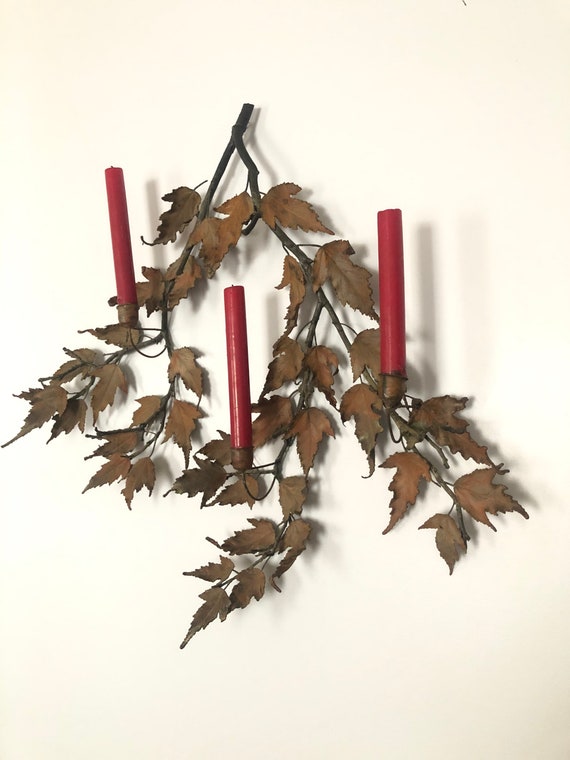 Brass Candle Holder Wall Sconce Maple Leaf Sculpture Mid Century  Candle Holder Elegant Accent Piece Brutalist Curtis Jere Style Candleabra