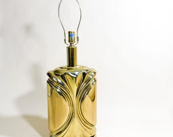 Vintage Brass Table Lamp Old Hollywood Lamp Art Deco Revival 1970s Designer Lamp Ball Finial Original Gold Table Lamp Gold Polished Brass
