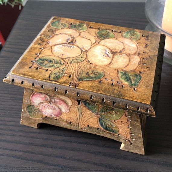 Antique Pyrography Keepsake Box Made in Norway Bu… - image 1