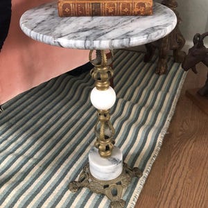 Marble Table Round Side Table White Marble Table Pierced Brass Table Legs Round Plant Stand Marble Plant Stand Elegant 1960s Table Regency