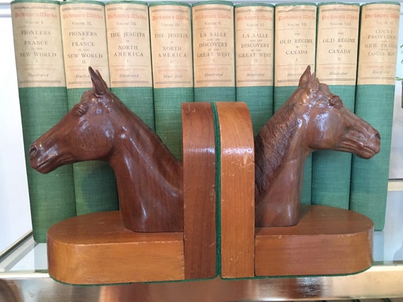 Mid Century 6” Wooden Equestrian Bookends - Hand Carved Pair, Horse Head, Beautiful, Horse Decor, Bibliophile, Books, Office, Elegant