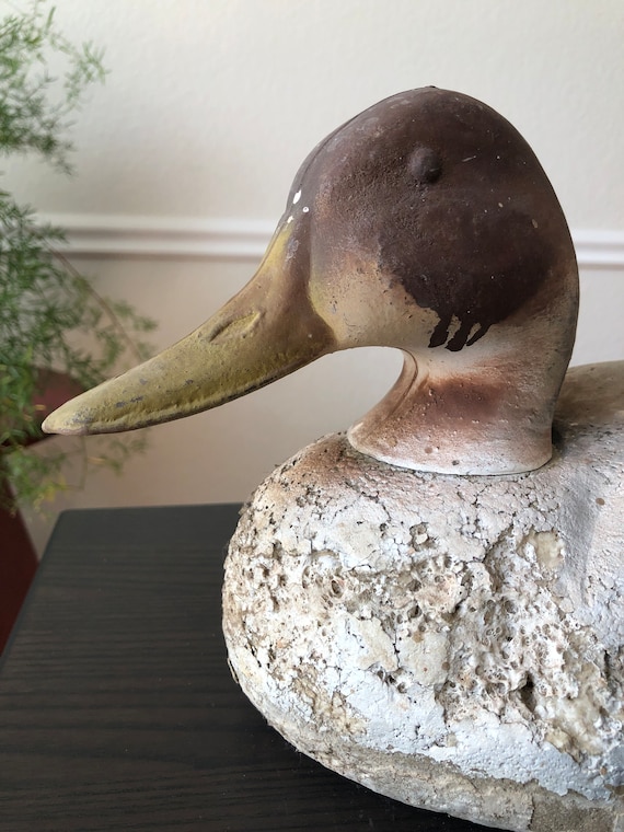 Vintage Canvasback Duck Decoy Red Head Weathered Rustic Patina Styrofoam Urban Farmhouse Duck Hunting Primitive Unsigned