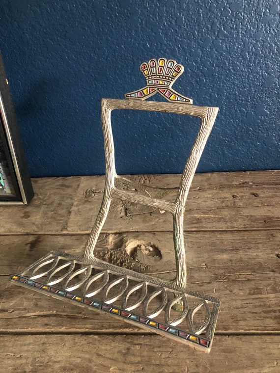 Vintage Jewish Metal Easel, Prayer Book Stand, Crown and Hanukkah Design, Wood Looking Design,Made in Israel,Judaica,Made of Iron