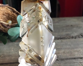 Antique Perfume Bottle Ornate Jeweled Perfume Bottle Art Deco Decor Crystal Silver Czech Glass Bottle Elegant Diamond Shape Unique Clear Cut