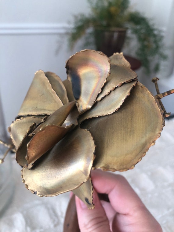 Vintage Signed Brass Metal Flower on Wood Genol or Gend Signed 1970's  Decorative Tree Tree With Metal Rose Metal Art - Etsy